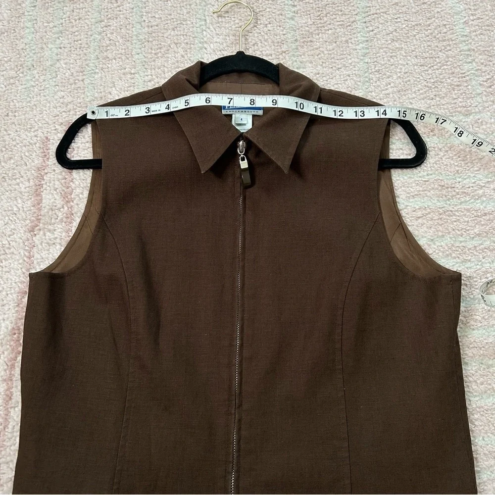 Vintage Pendleton Brown Vest Minimalist Zip Front Size‎ 4 Cotton Linen Blend